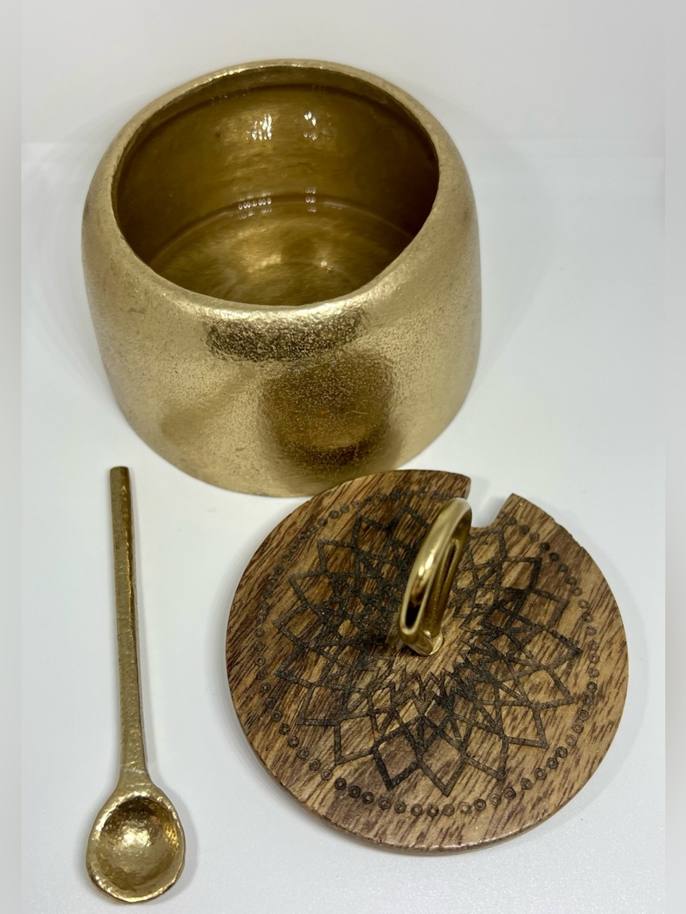 Cravings Chrissy Teigen Gold Canister Wood Lid Spoon Boho Kitchen Decor